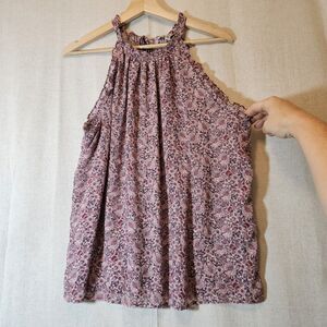 Liverpool Women’s XL Halter Neck Blouse Pink Purple Floral Ruffle Fairy Cottage